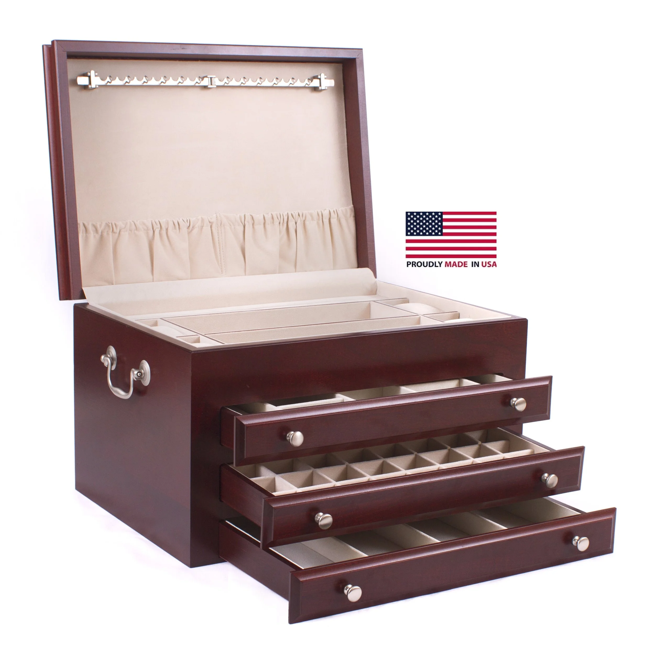 J03C MAJESTIC - 3 Draw Jewelry Chest with Heritage Cherry finish